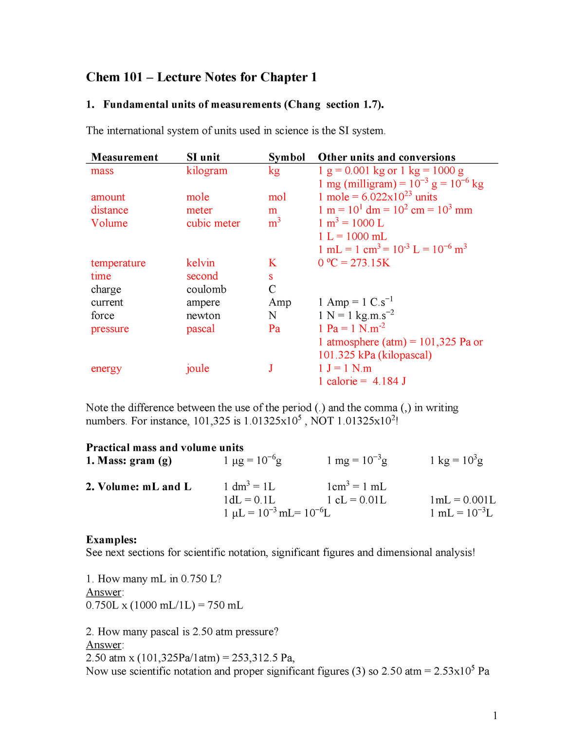 Chapter 1 Lecture Notes Chemistry Chem 101 Lecture Notes For Chapter Studocu