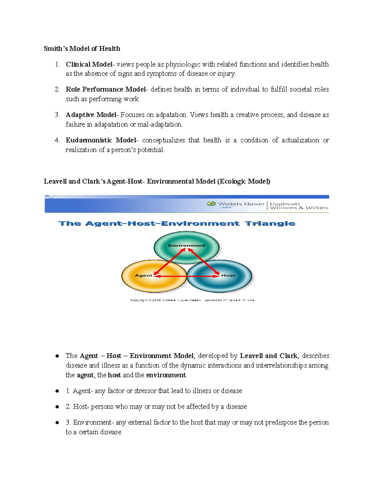 NCM 103 (Lecture Notes 2) - Smith’s Model of Health 1. Clinical Model ...