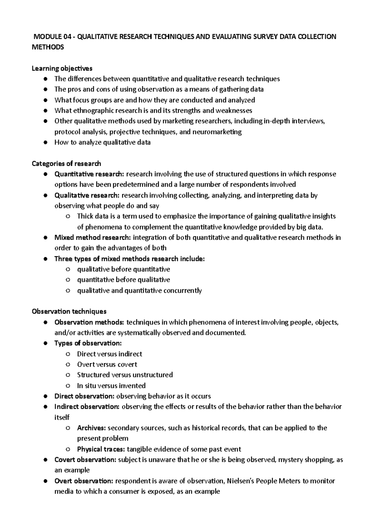 Module 04 - Qualitative Research Techniques AND Evaluating Survey DATA ...