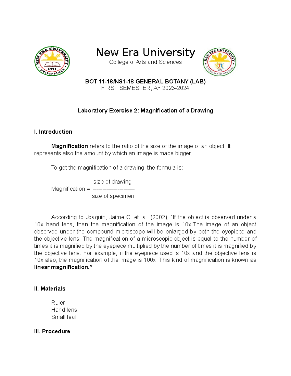Bot LE2 Botany Lab Activity 2 New Era University College of Arts