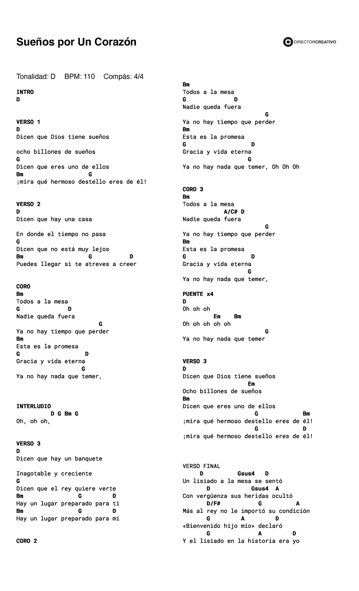 Sueños D Un Corazón - Apuntes 1 - Sueños por Un Corazón Tonalidad: D ...