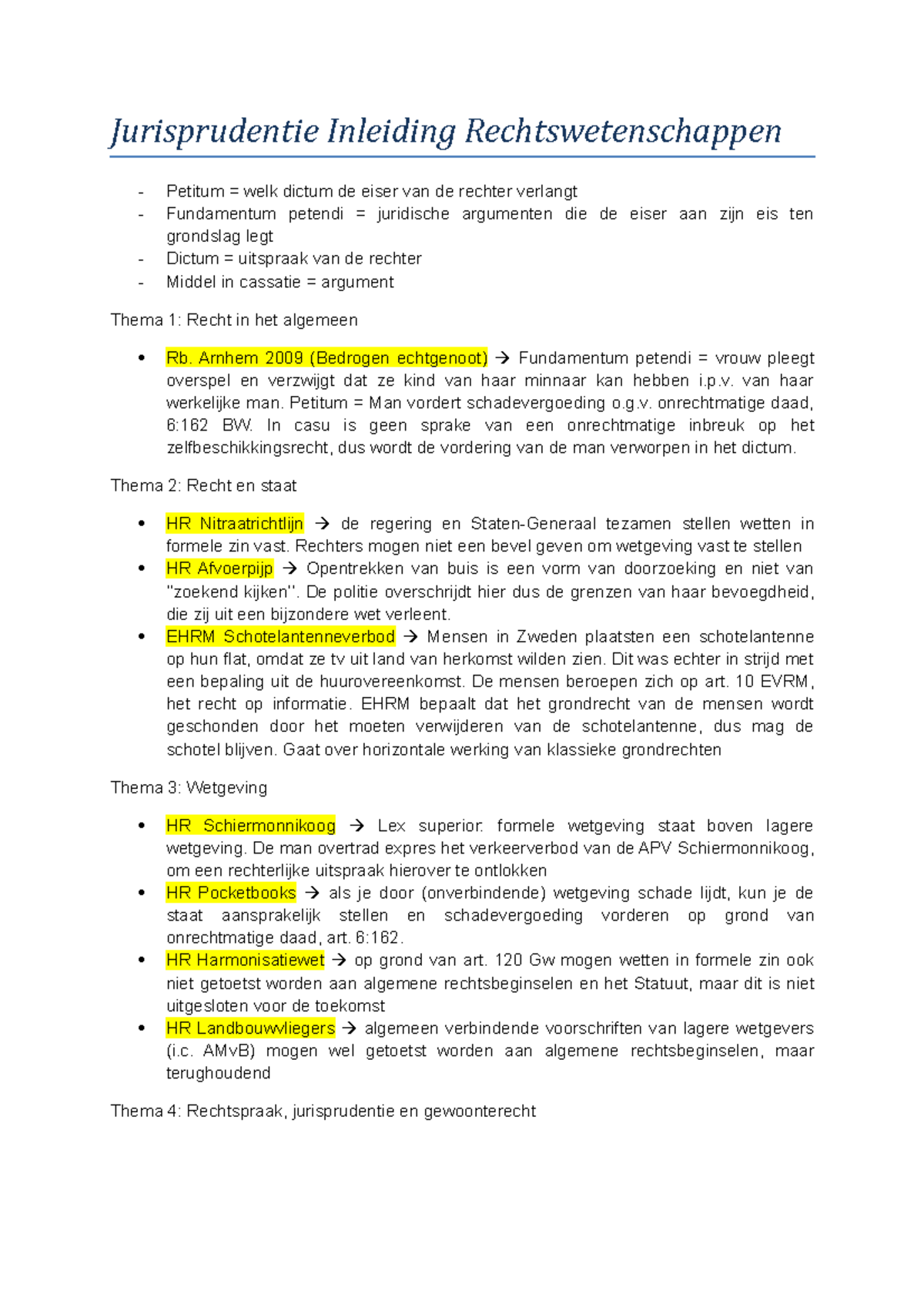 Inleiding Tot De Rechtswetenschap - Arrest - Samenvatting Rechtsregels ...