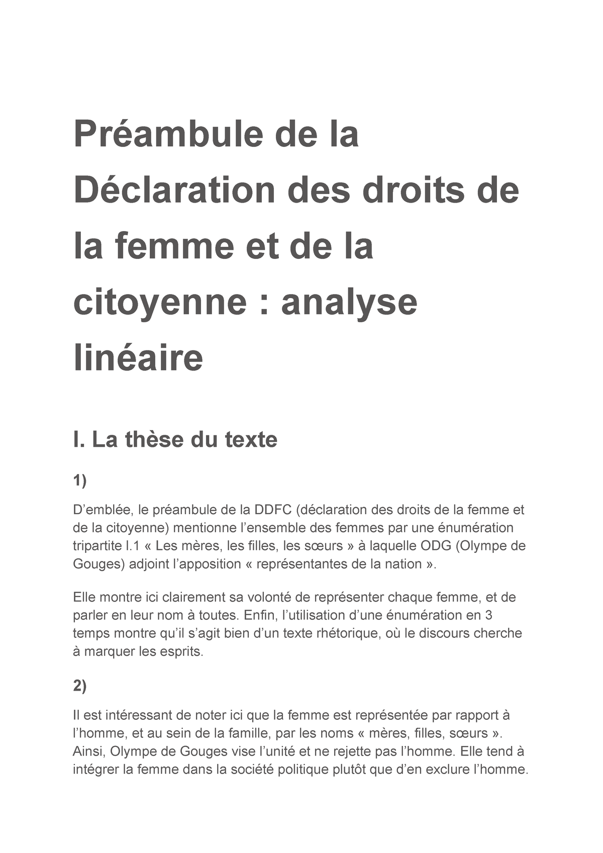 Préambule Olympe De Gouges Analyse Linéaire Analyse Lineaire Preambule Olympe de gouges - Google Docs - Préambule