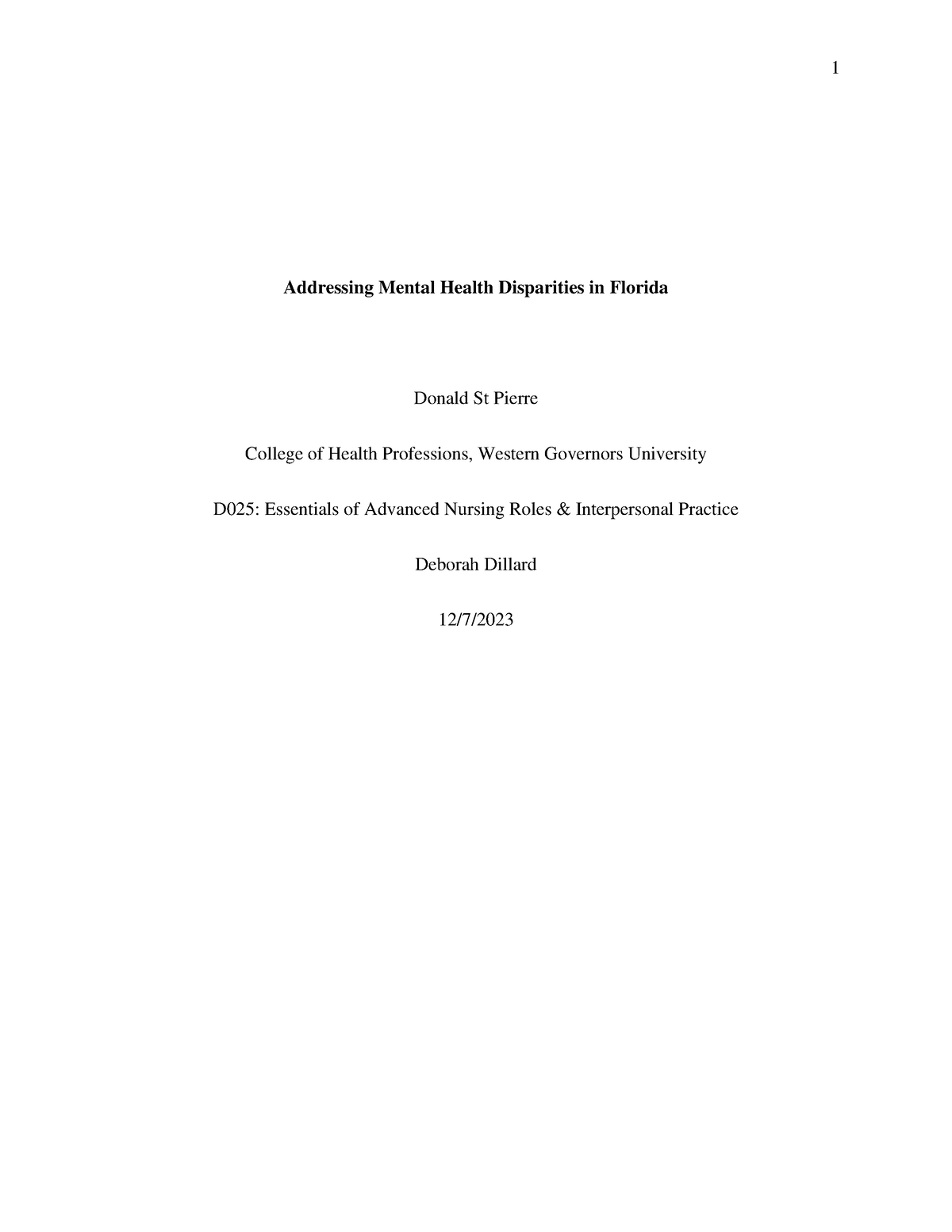 Advocacy DO25 - Addressing Mental Health Disparities in Florida Donald ...