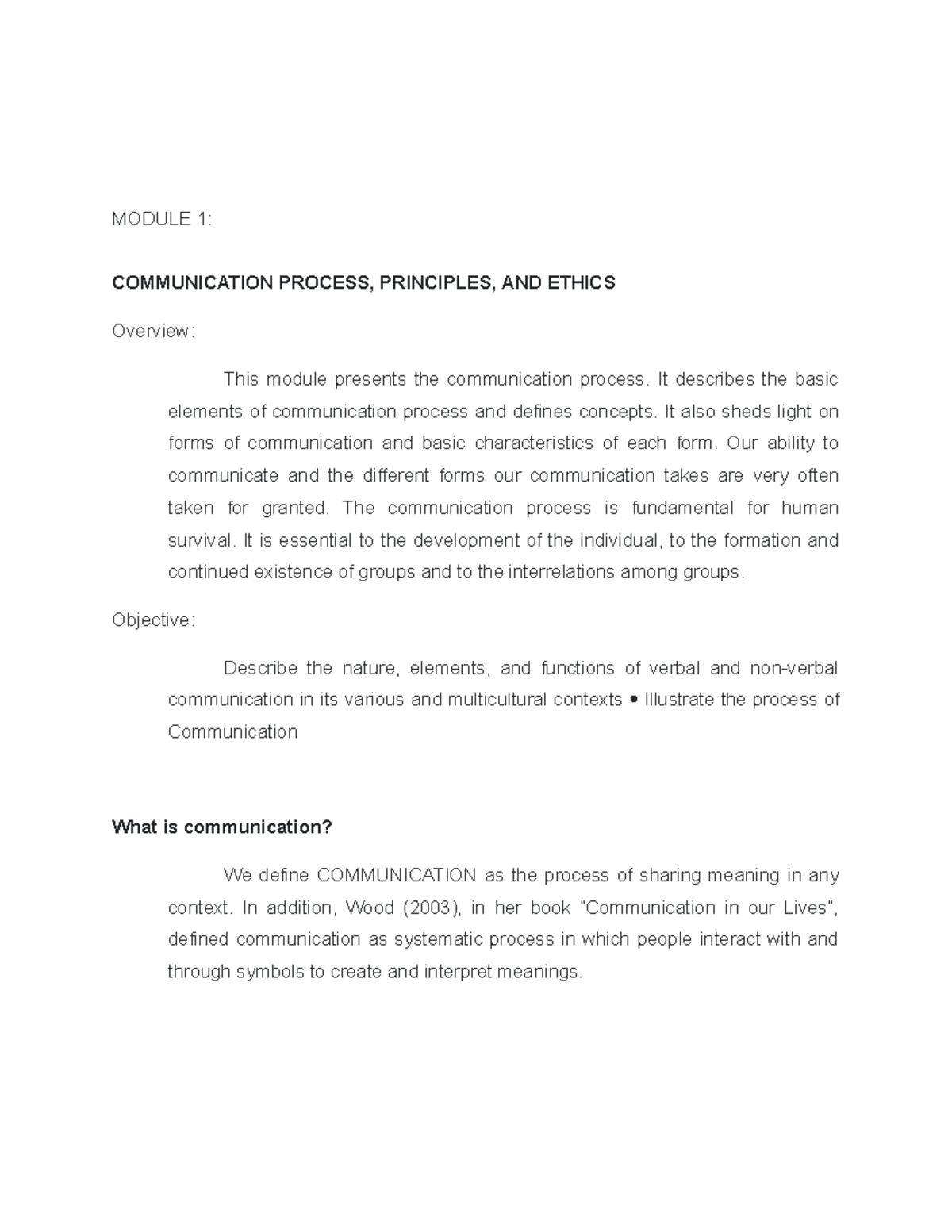 Module 1 Communication Process, Principles, AND Ethics - MODULE 1 ...