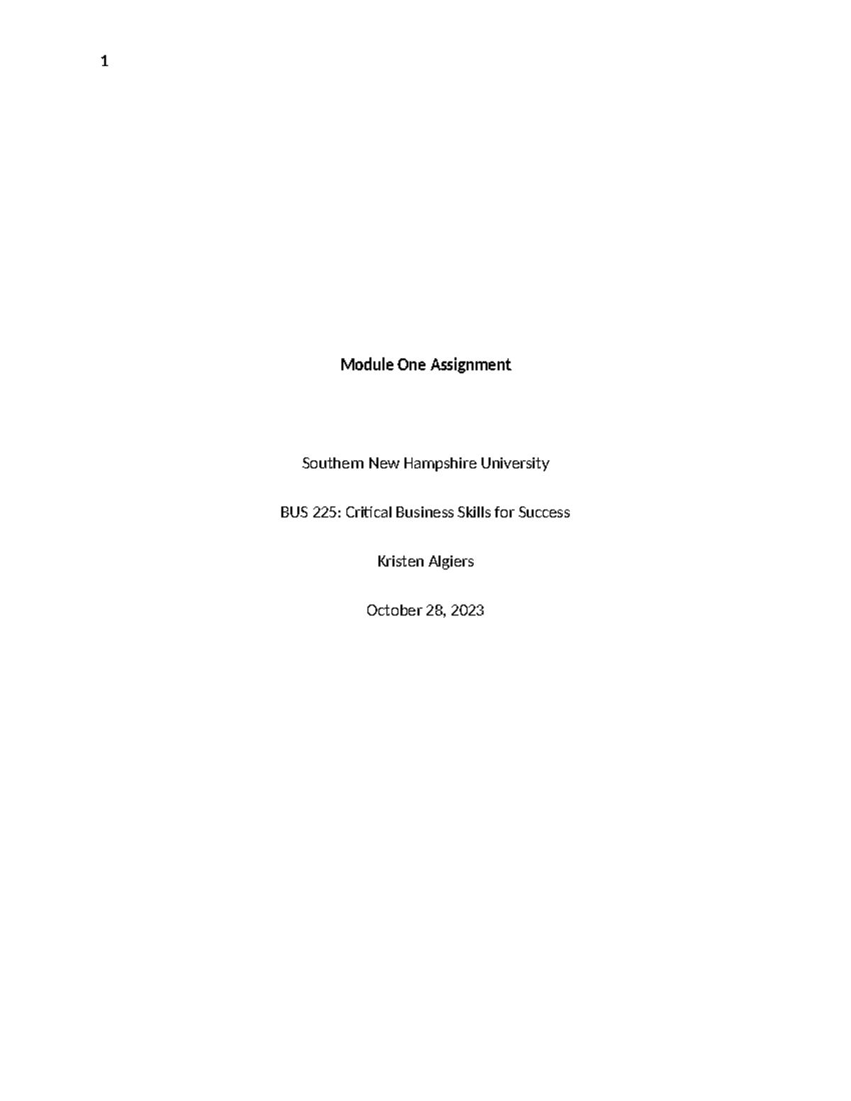 BUS225 Module One Assignment - Module One Assignment Southern New ...