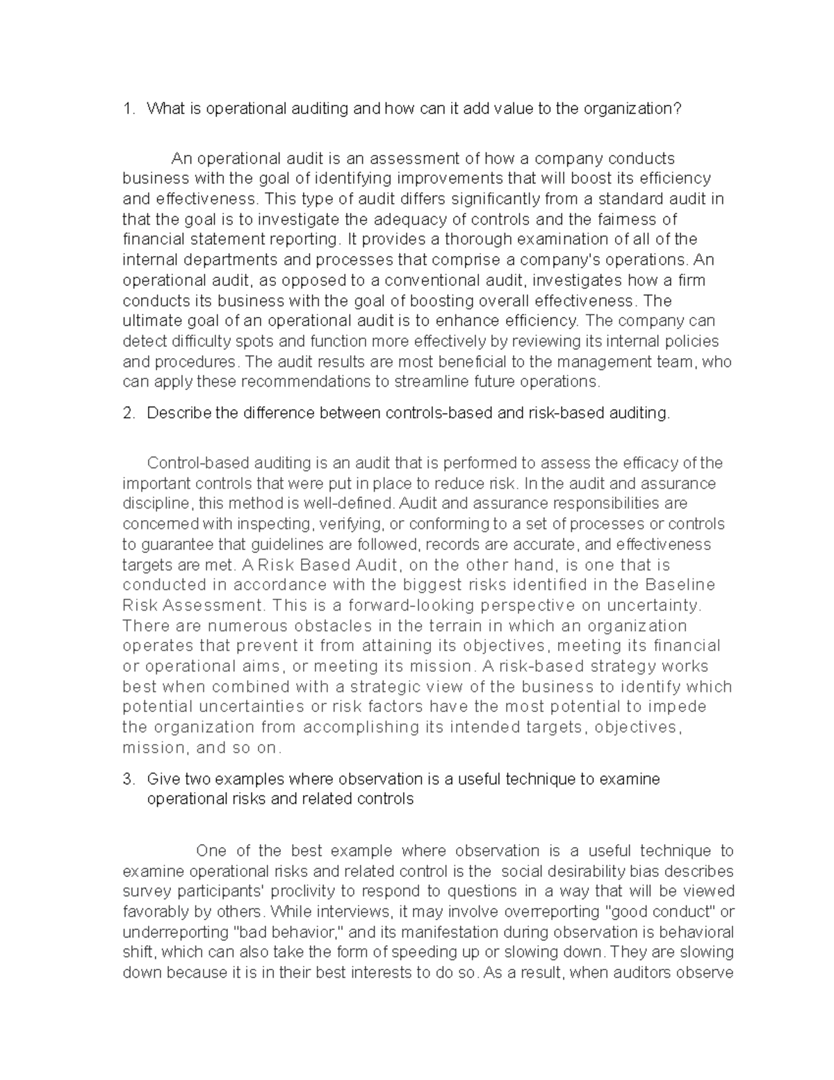 Operational Auditing Essay - Accountancy - Studocu