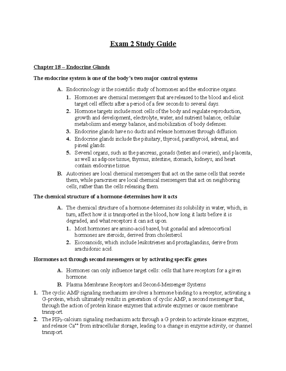 Exam 2 Study Guide (18, 22) - Exam 2 Study Guide Chapter 18 – Endocrine ...