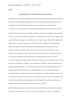 Describe Eriksons Theory Rebeckah Mcandrew H Y032 Tma Part 1 Describe Erikson S Stage Studocu