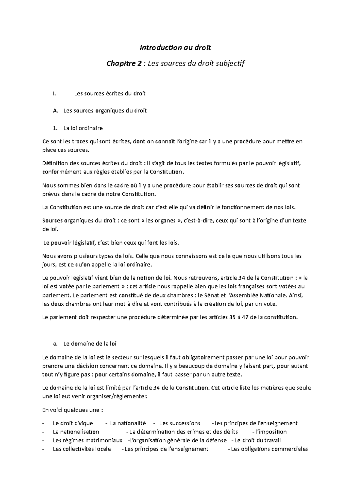 Introductio au droit Chapitre 2 - Les sources écrites du droit A. Les ...