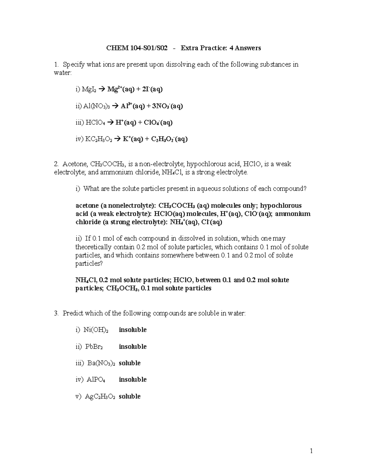 Chem104practice 4answers - CHEM 104-S01/S02 - Extra Practice: 4 Answers ...