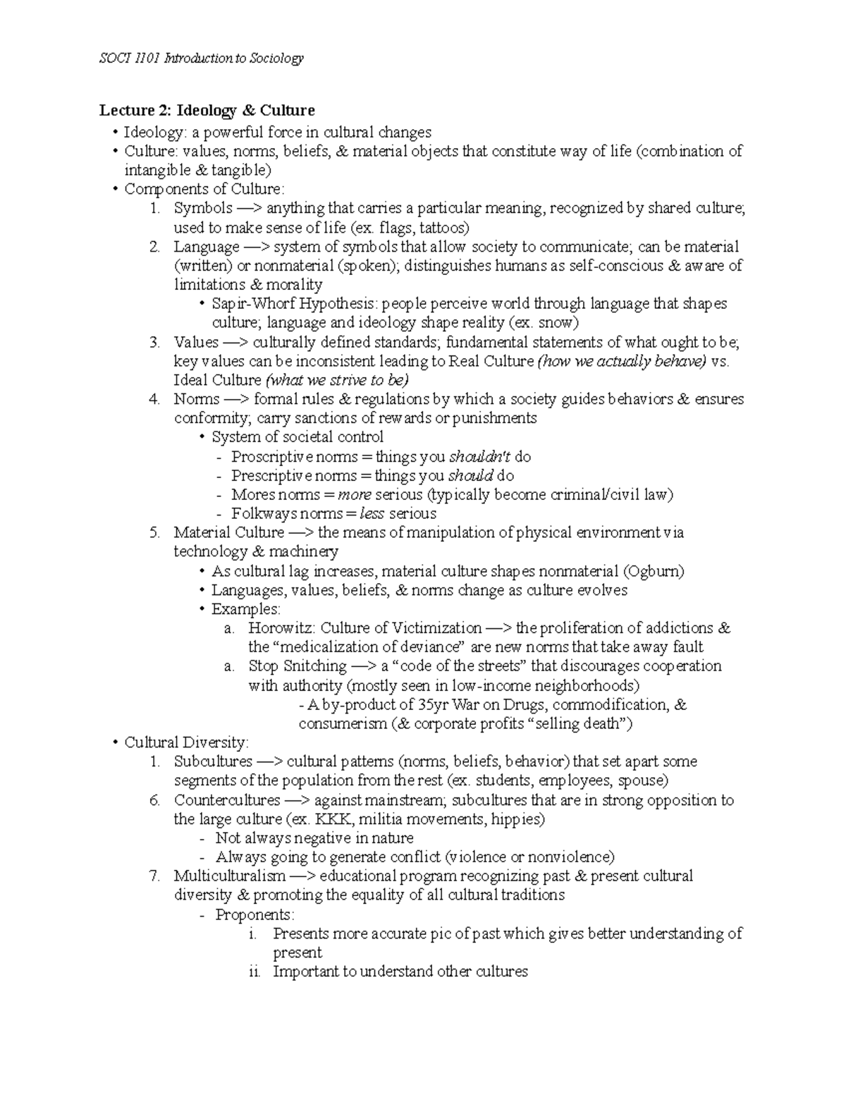 SOCI 1101 Intro to Sociology Lecture 2 - SOCI 1101 Introduction to ...
