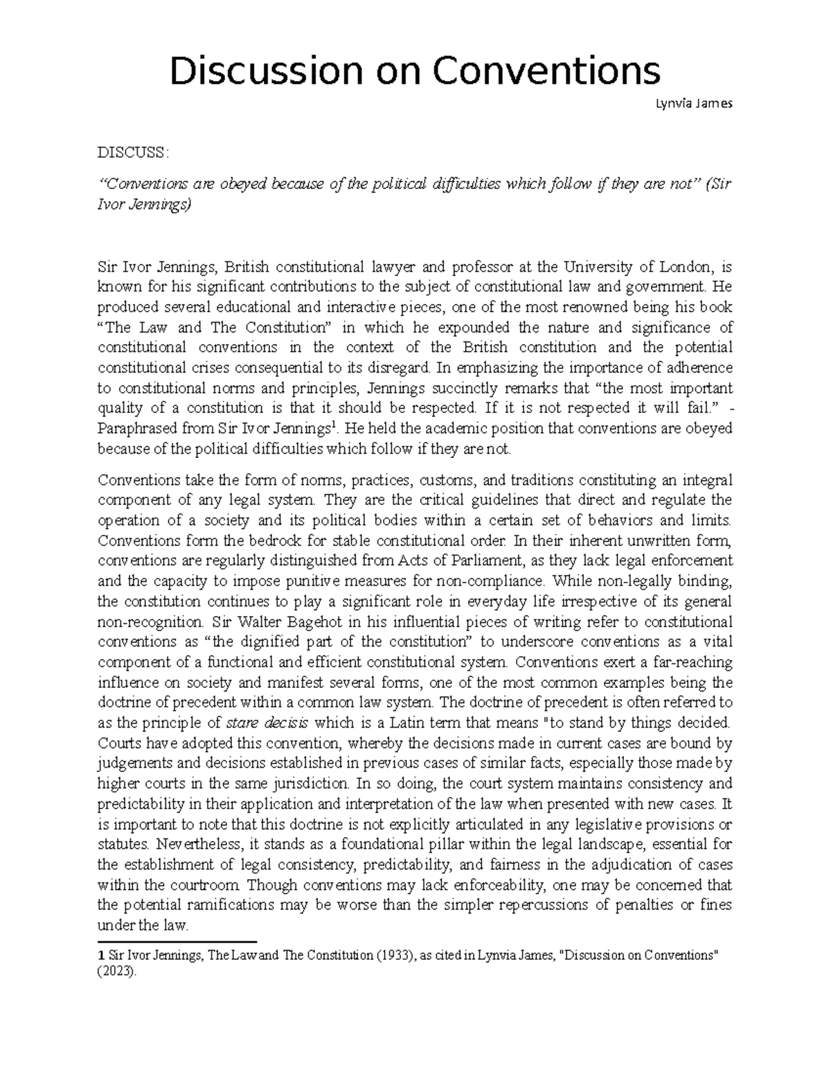 Assignment on Conventions - Discussion on Conventions Lynvia James ...