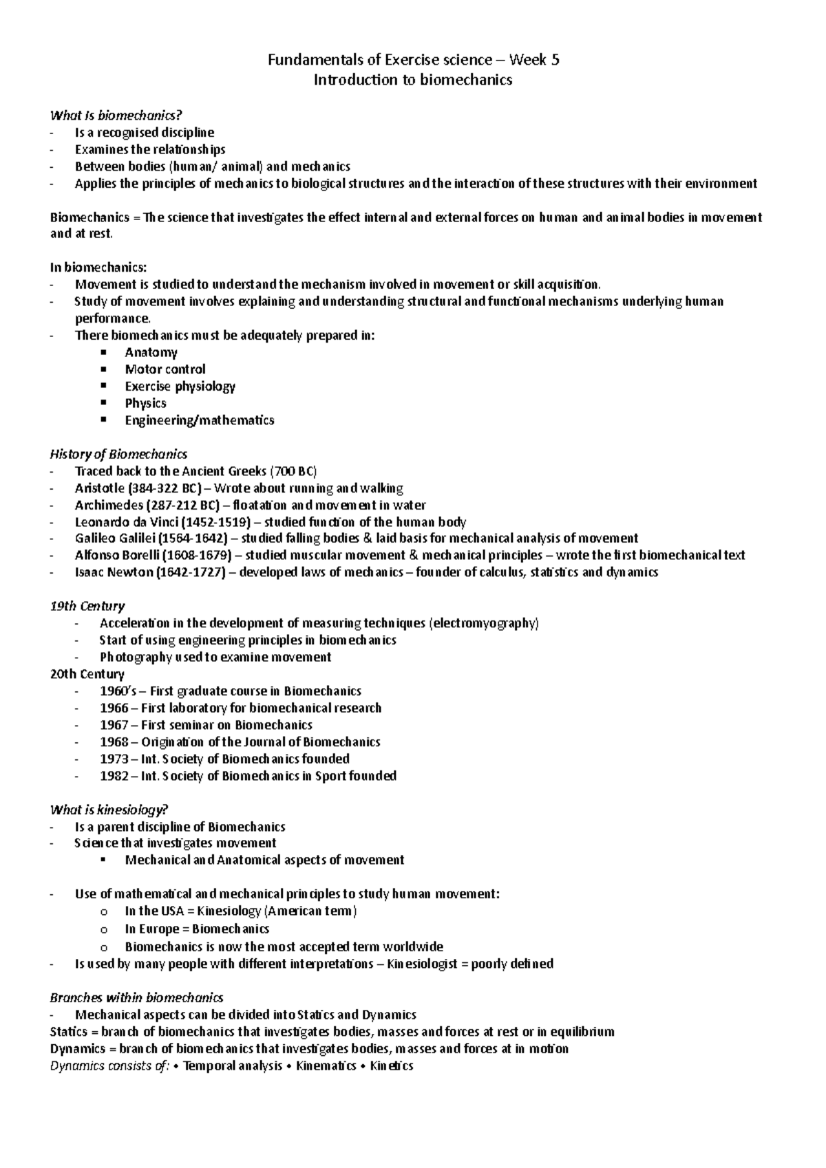 Biomechanics - FES week 5 - Introduction to biomechanics What Is ...