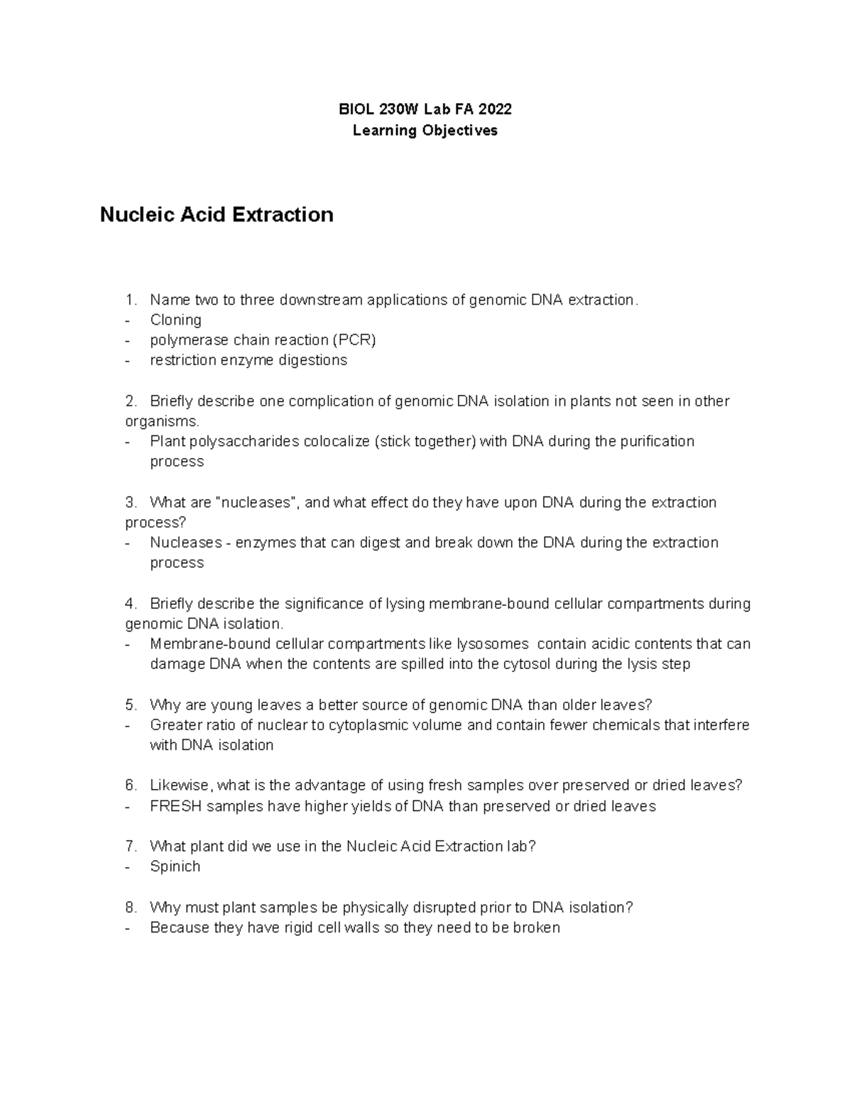 1 Learning Objectives Nucleic Acid Extraction Google Docs BIOL 230W