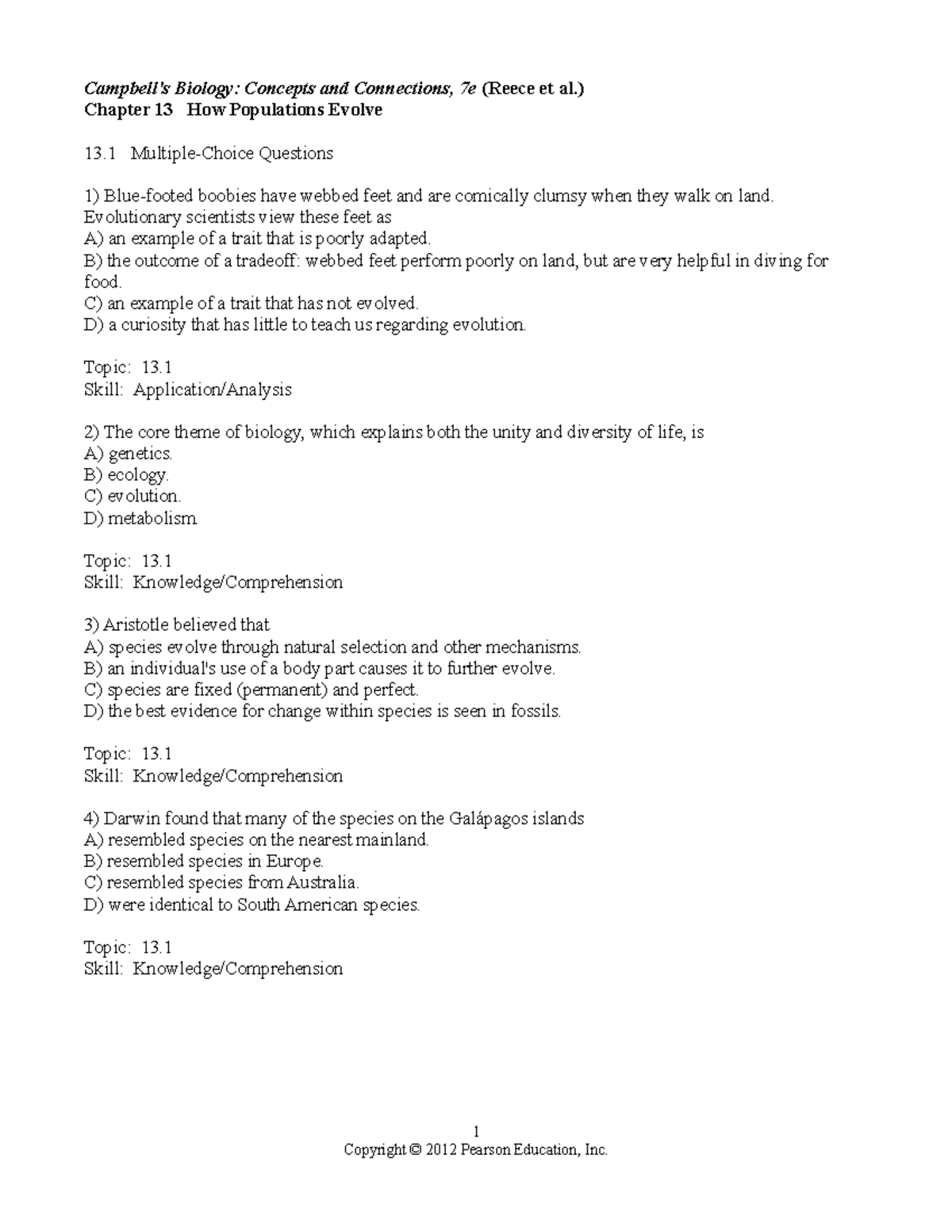 Test Practice - Campbell's Biology: Concepts and Connections, 7e (Reece ...