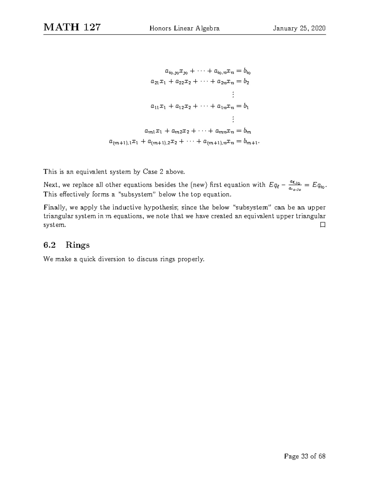 MATH 235-33 - Lecture notes 33 - MATH 127 Honors Linear Algebra January ...