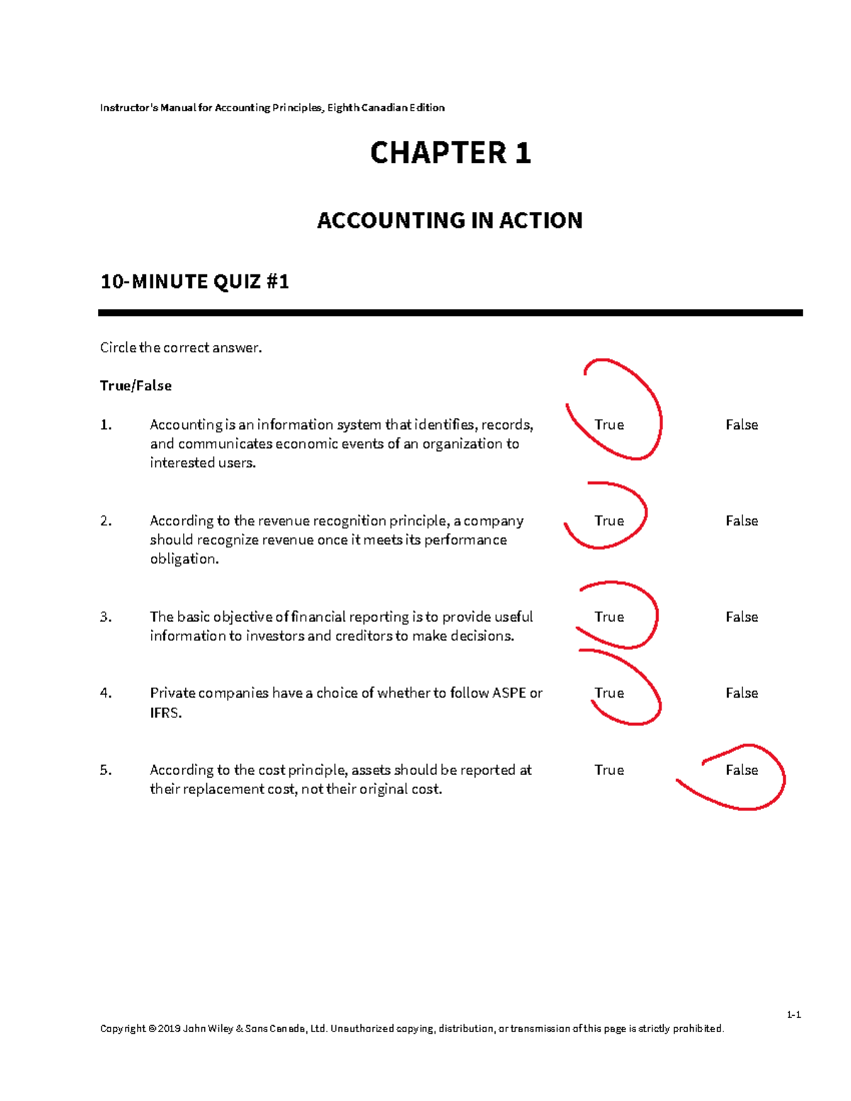 Chapter 1 Quiz Answers - Instructor's Manual For Accounting Principles ...