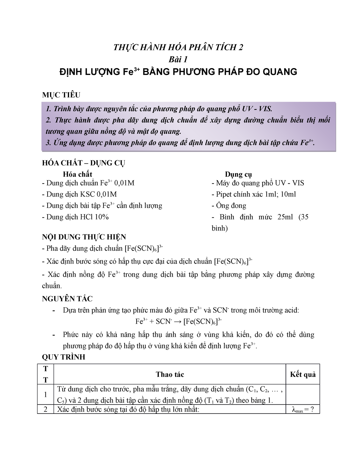 Định Lượng Fe<sup>3+</sup> Bằng Phương Pháp Đo Quang: Giải Pháp Chính Xác Và Hiệu Quả