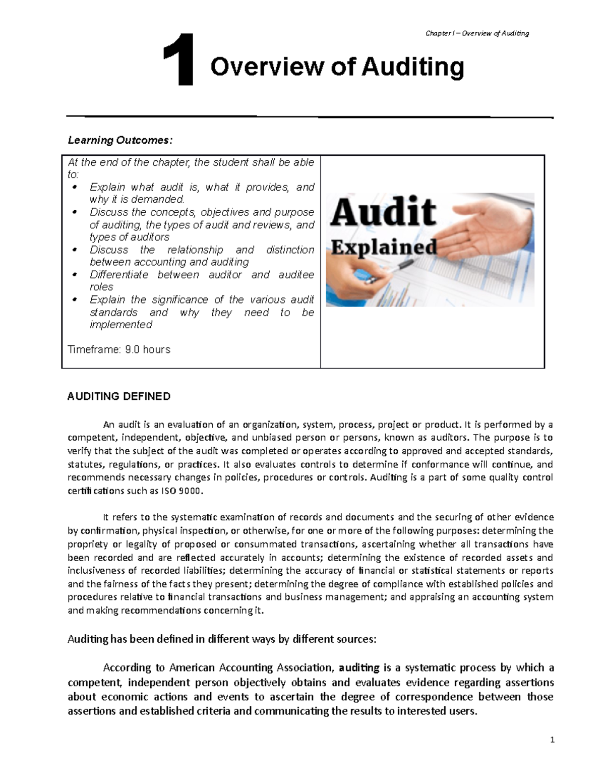 Chapter I - Overview of Auditing (Learning Material) - Overview of ...