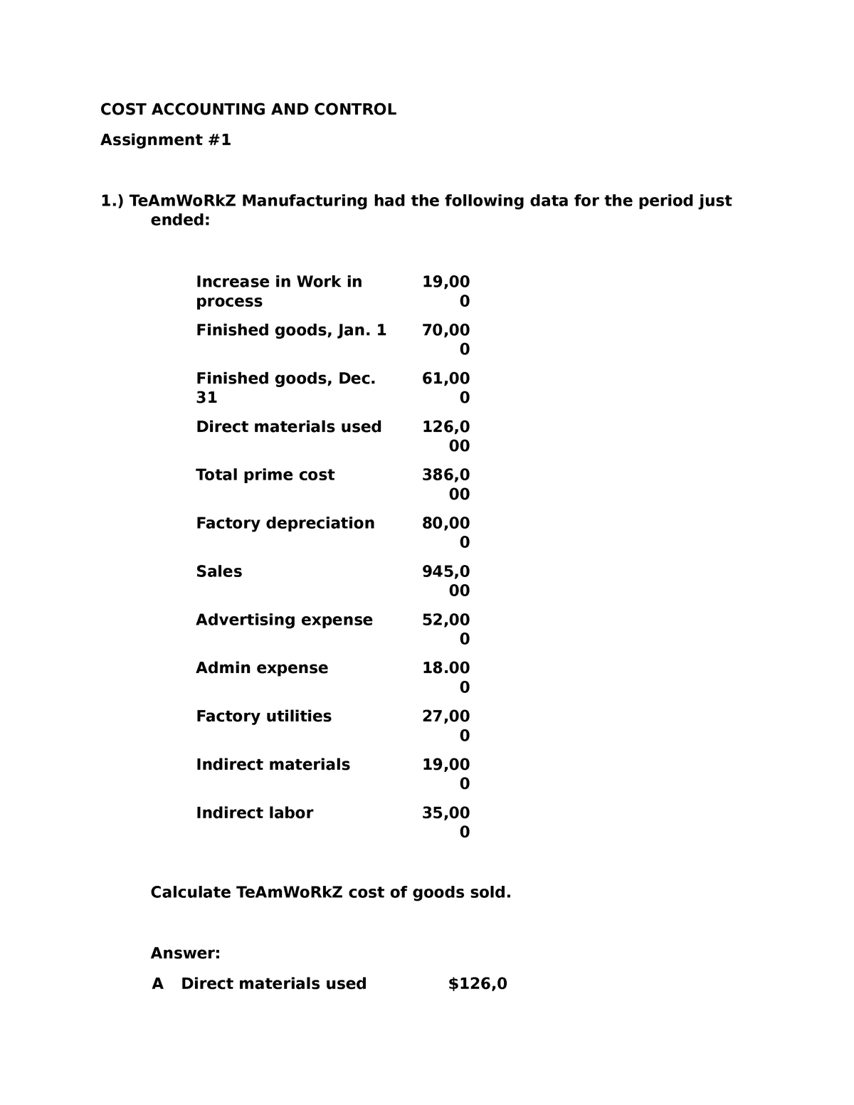 cost and management accounting assignment 1