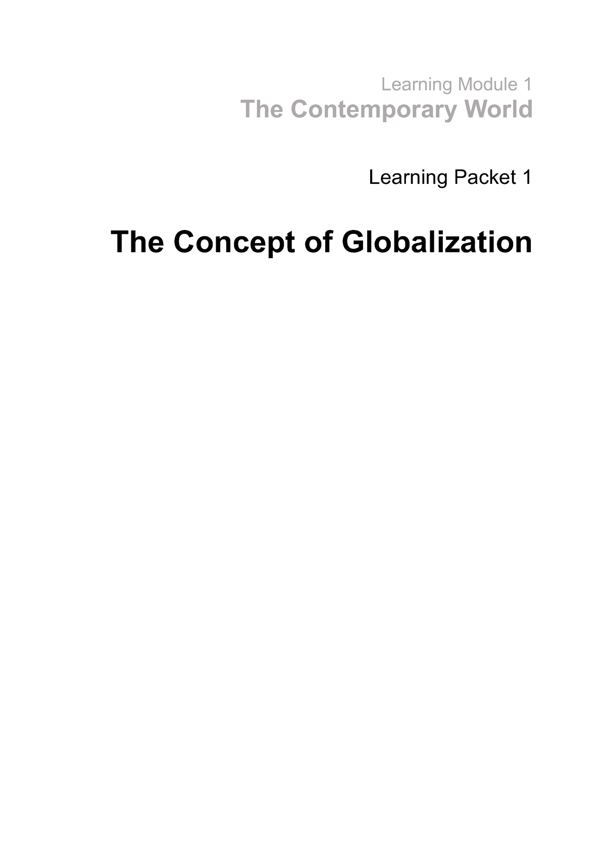 LM1 LP1 - The Concept Of Globalization - Learning Module 1 The ...