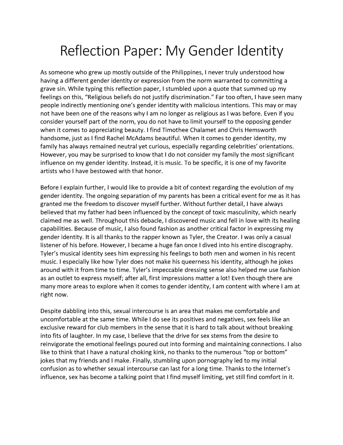 personal identity reflection essay