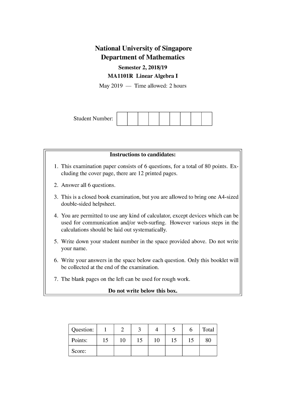 Spring 19finalsolutions - National University Of Singapore Department ...