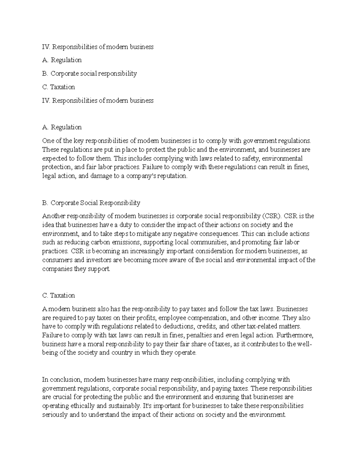 Approval of Business 4 - IV. Responsibilities of modern business A ...