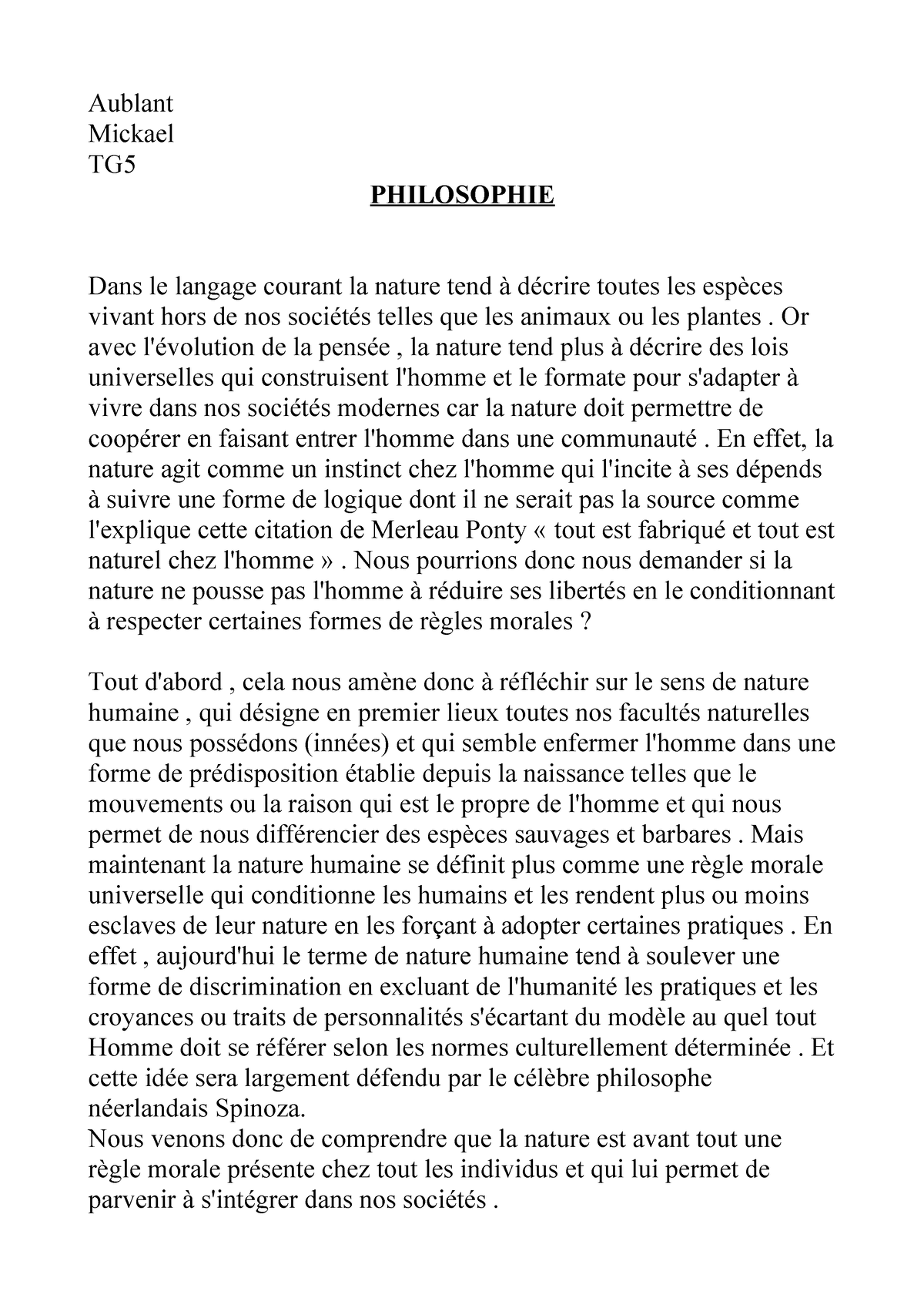 la nature en philosophie dissertation