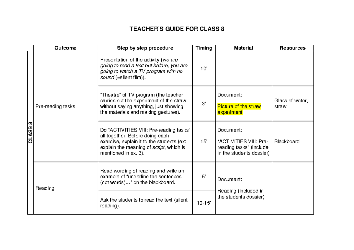 Teacher S Guide FOR Class 8 - TEACHER’S GUIDE FOR CLASS 8 Outcome Step ...