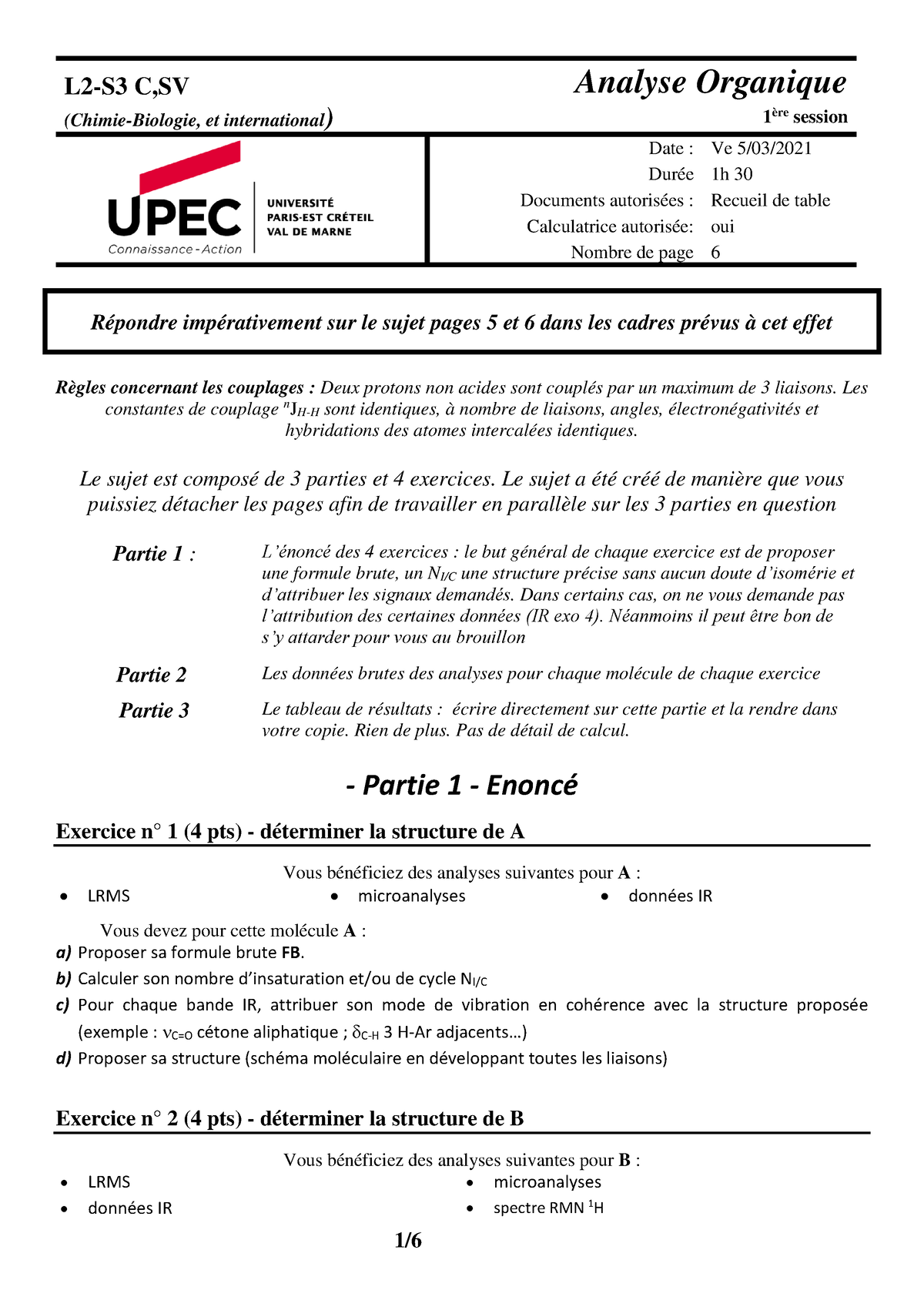 L2S3 Analyse Organique 2020-21 1ere Session C,SV - L2-S3 C,SV Analyse ...