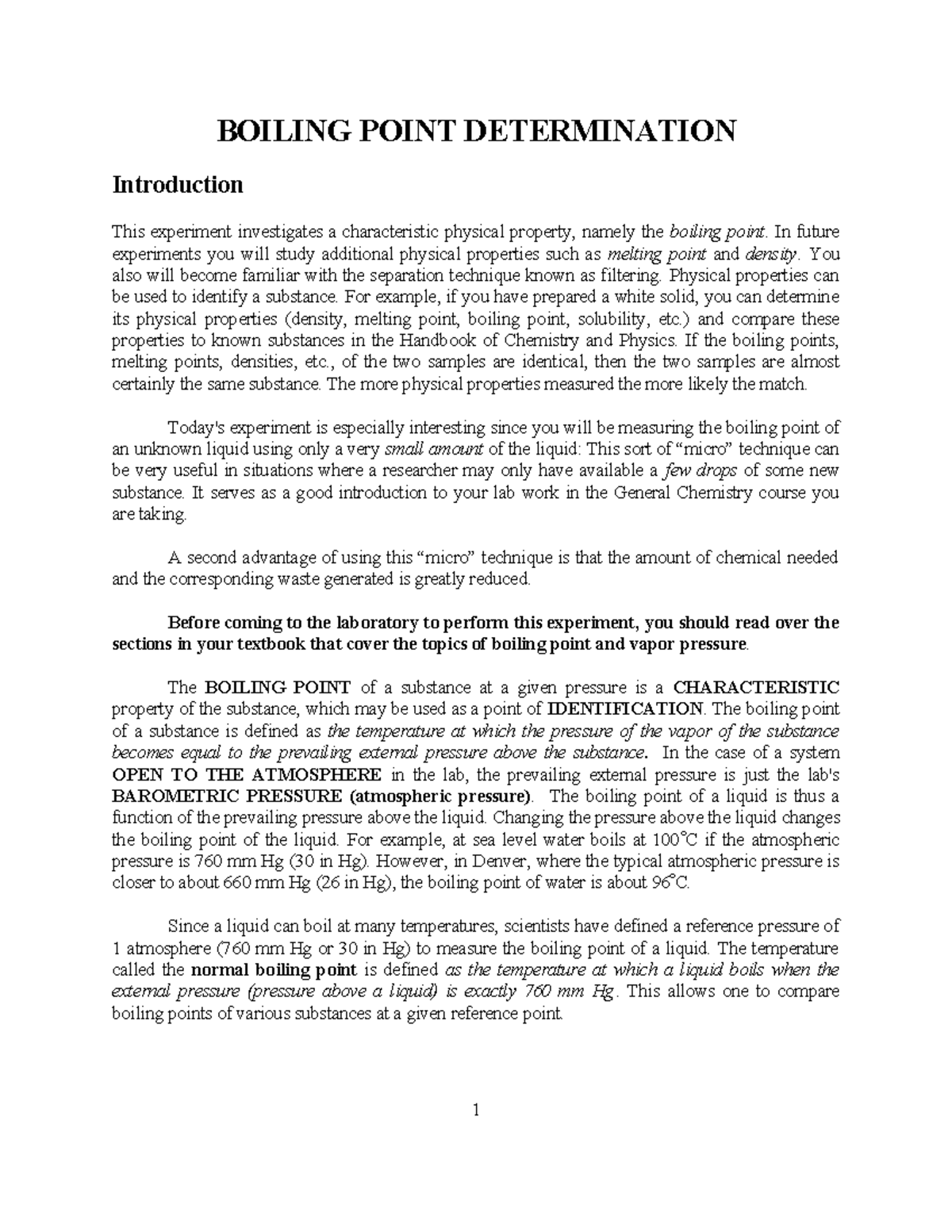 Boiling Point Determination - BOILING POINT DETERMINATION Introduction ...