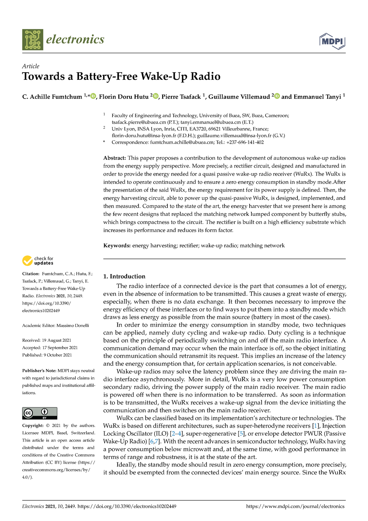 Electronics 10 02449 v2 - electronics Article Towards a Battery-Free