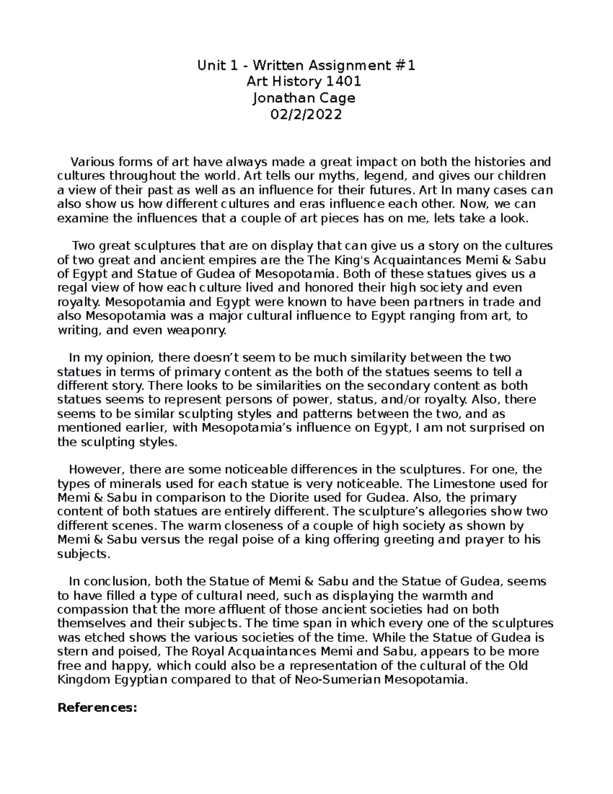 Ahist Written Assignment #1 - Unit 1 - Written Assignment Art History ...