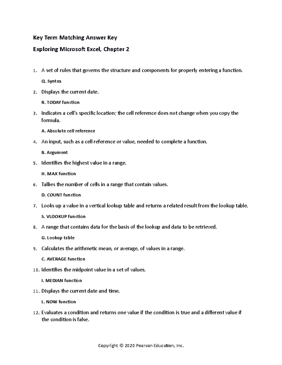 E02 answerkey match Multiple choice question and answers Key Term