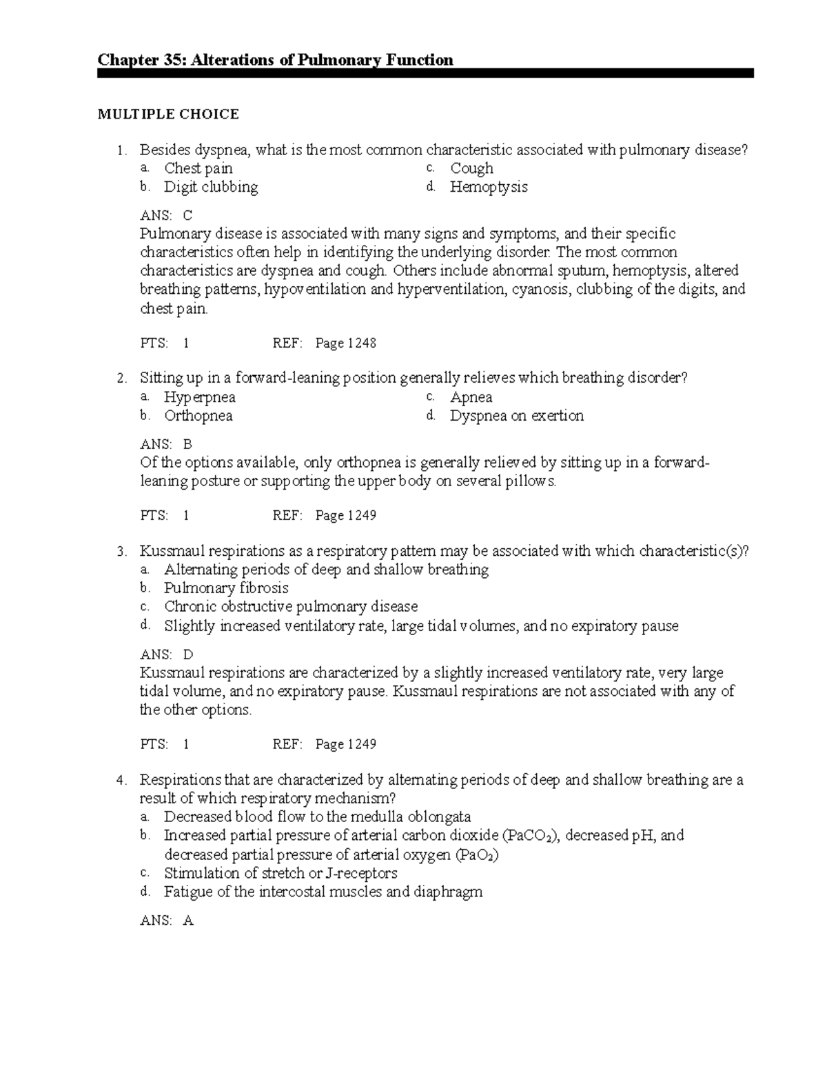 CH35 - Test Prep - Chapter 35: Alterations Of Pulmonary Function ...