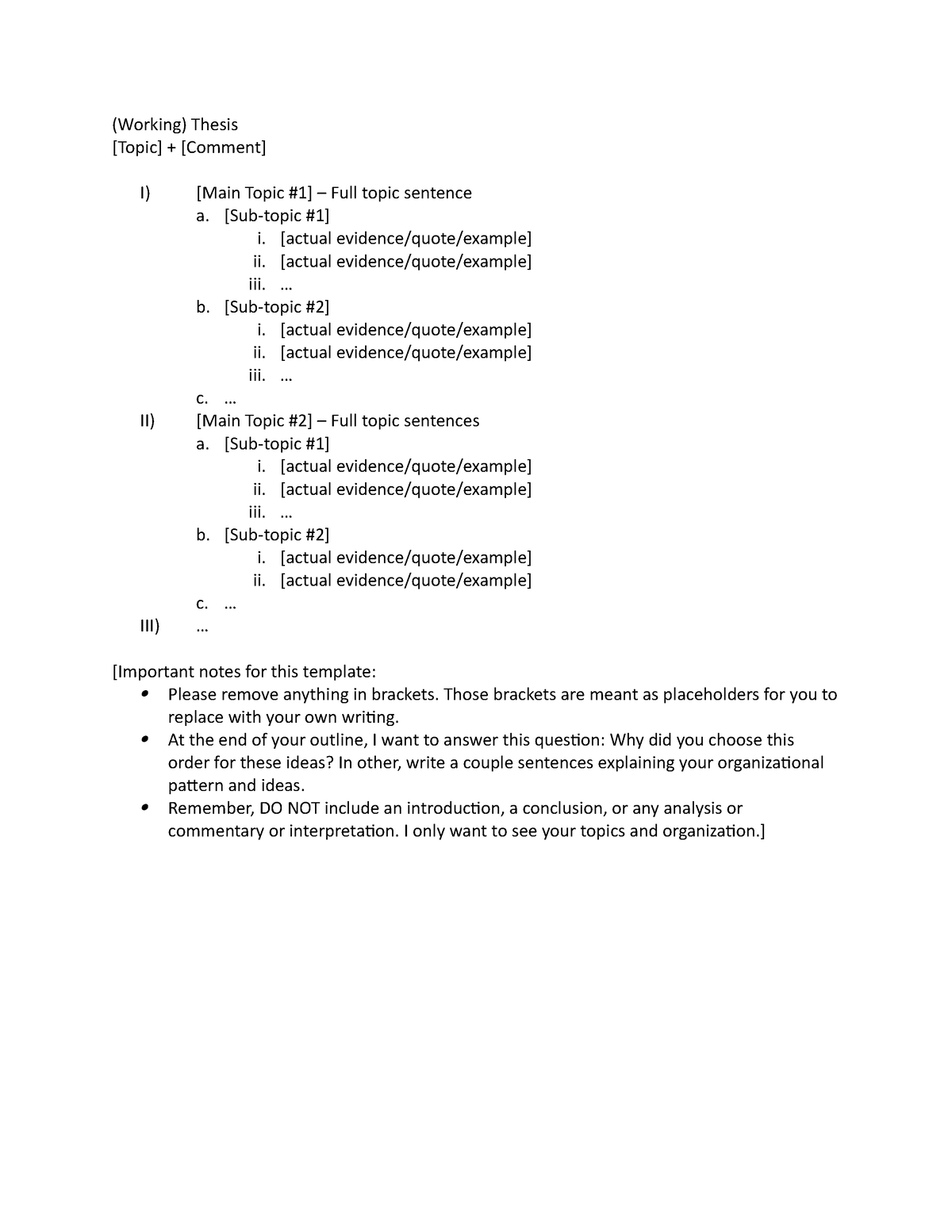Outline Template - Lecture notes - (Working) Thesis [Topic] + [Comment ...