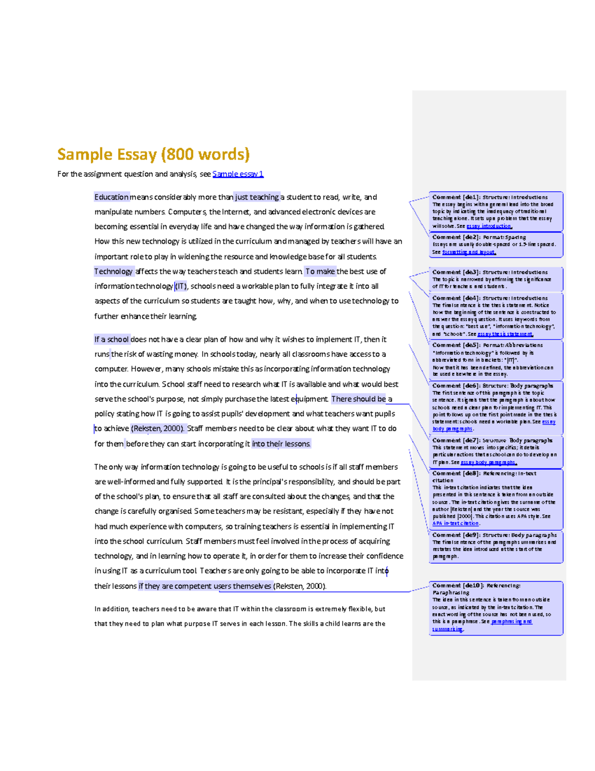 800 word essay structure