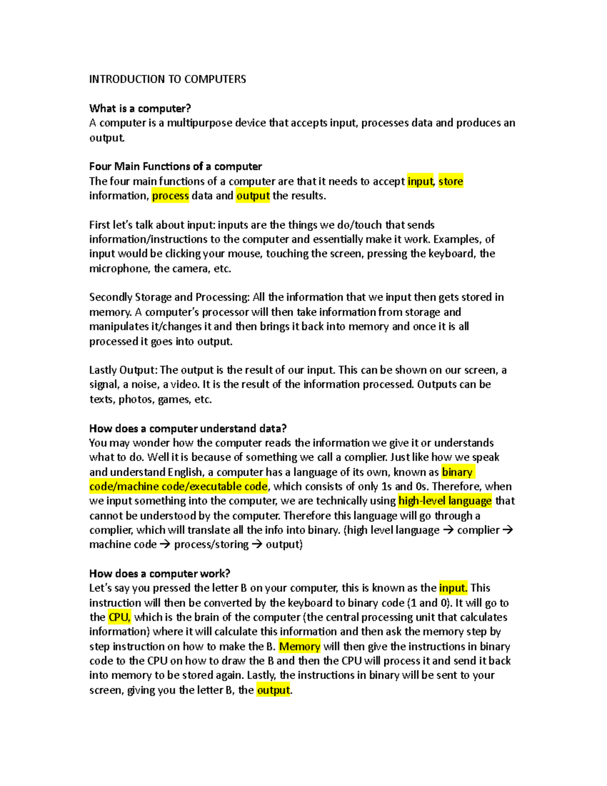 Introduction To Computers - INTRODUCTION TO COMPUTERS What is a ...