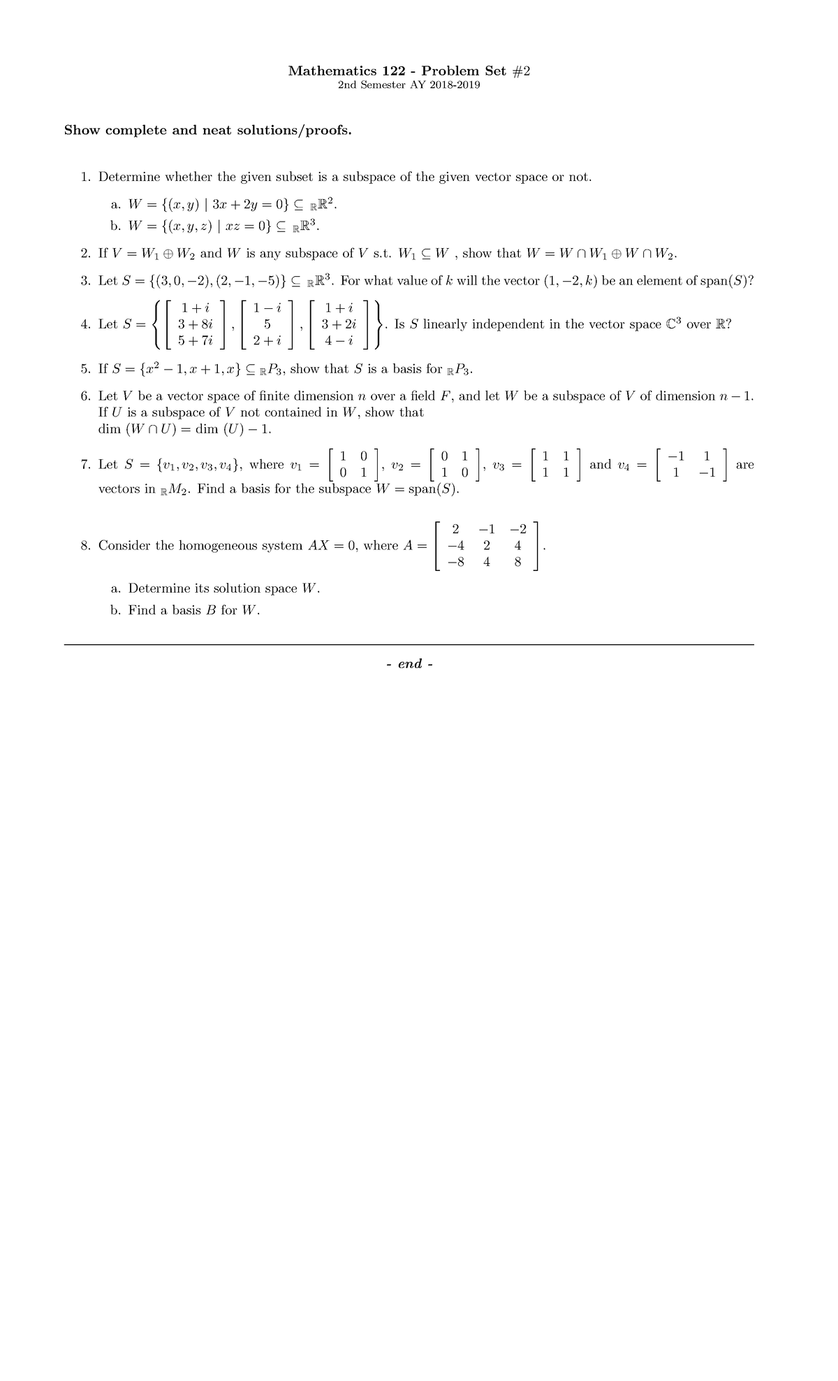 Problem Set No. 2 for Math 122 - Mathematics 122 - Problem Set# 2nd ...