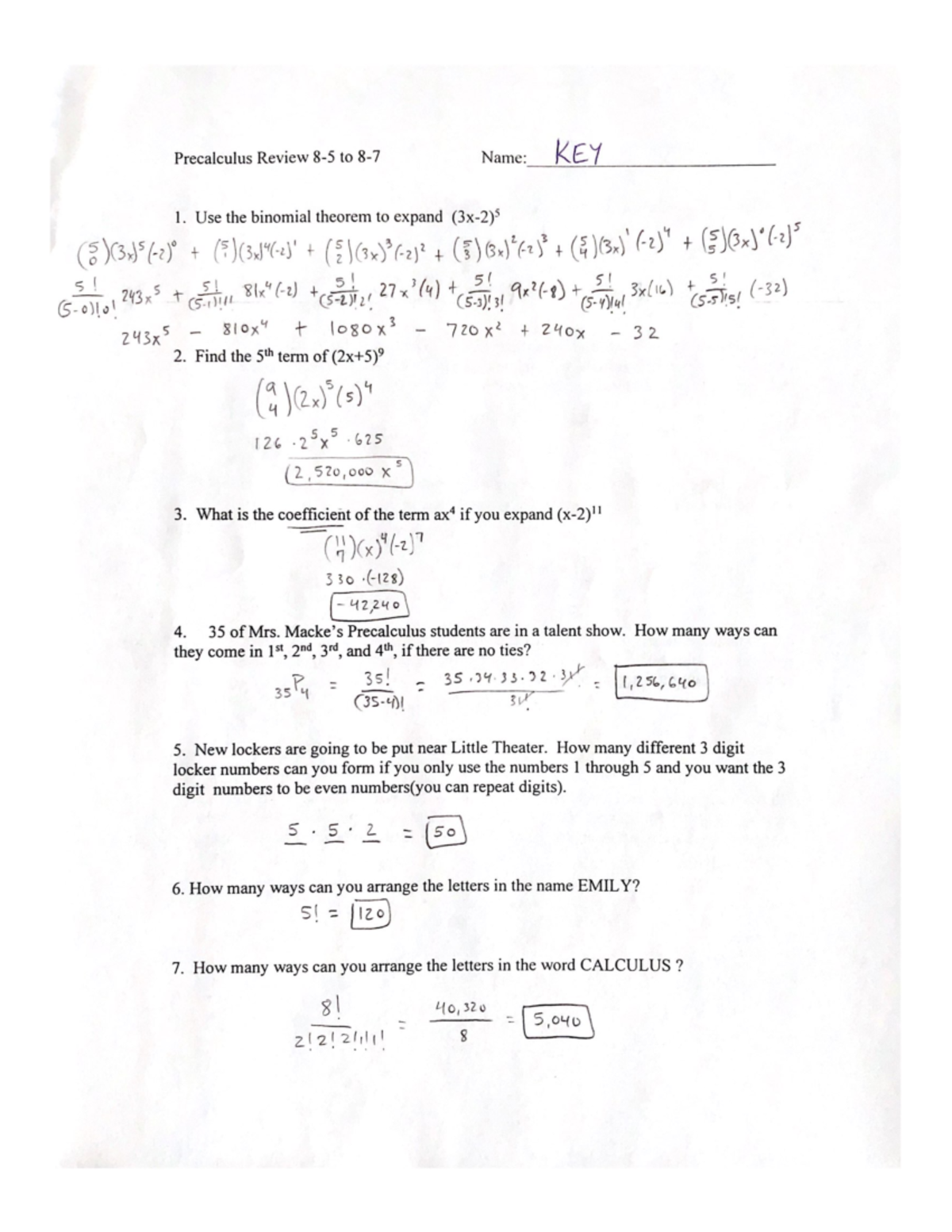Precalculus+Review+8-5+to+8-7+KEY - MTH 114 - Studocu image.