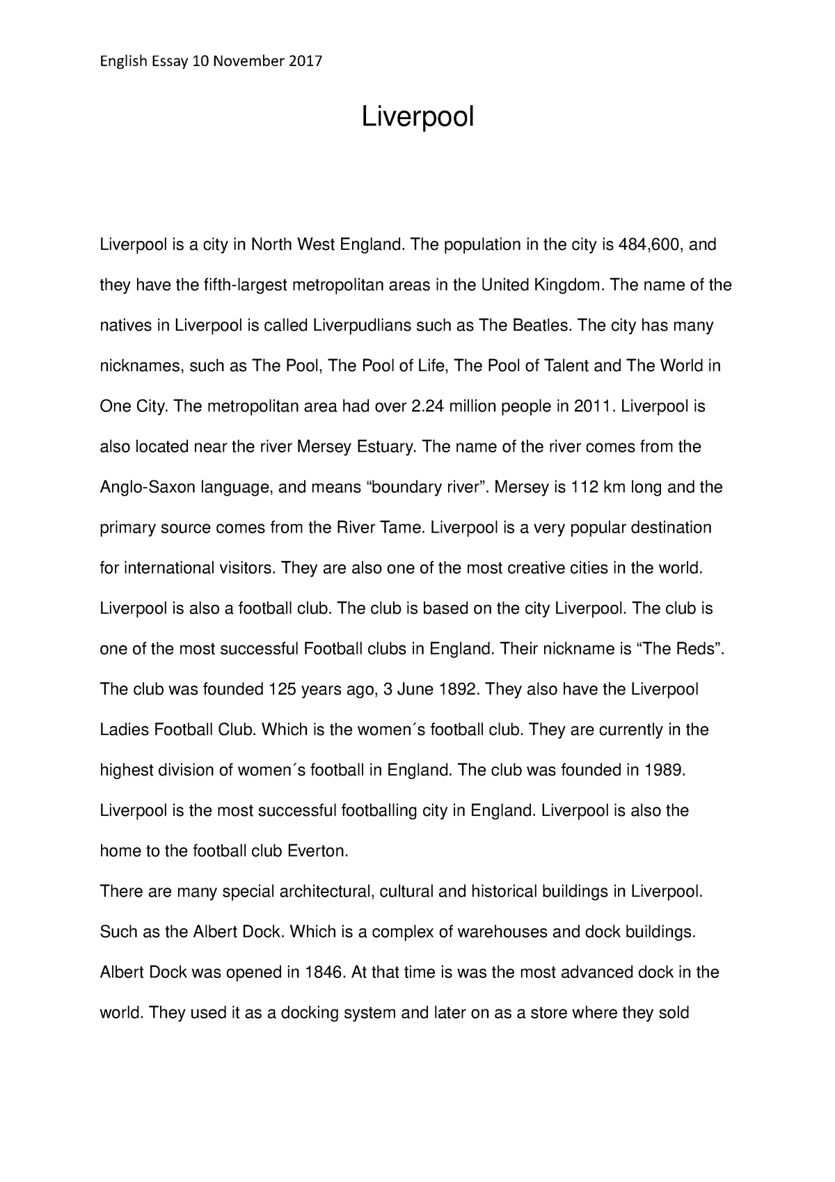 Essay Liverpool Studocu