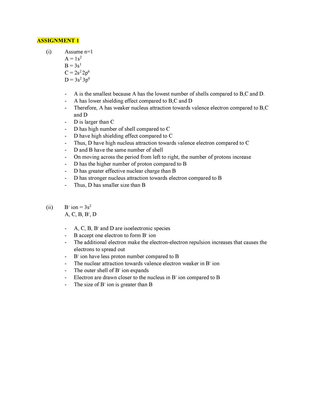 assignment chemistry assignment