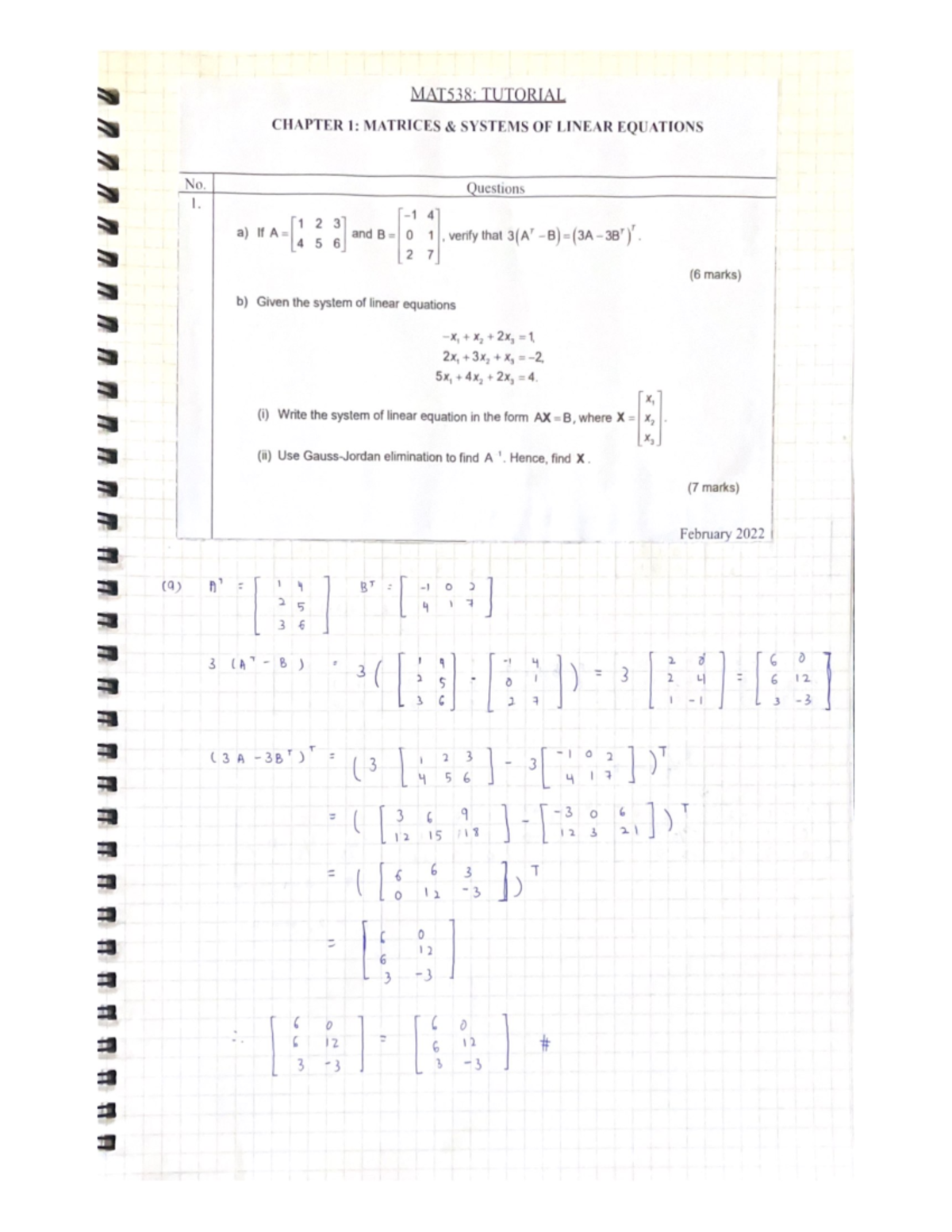 Tutorial Matrices and System Linear Equation 3 3 · AP 4 = I 12p 2