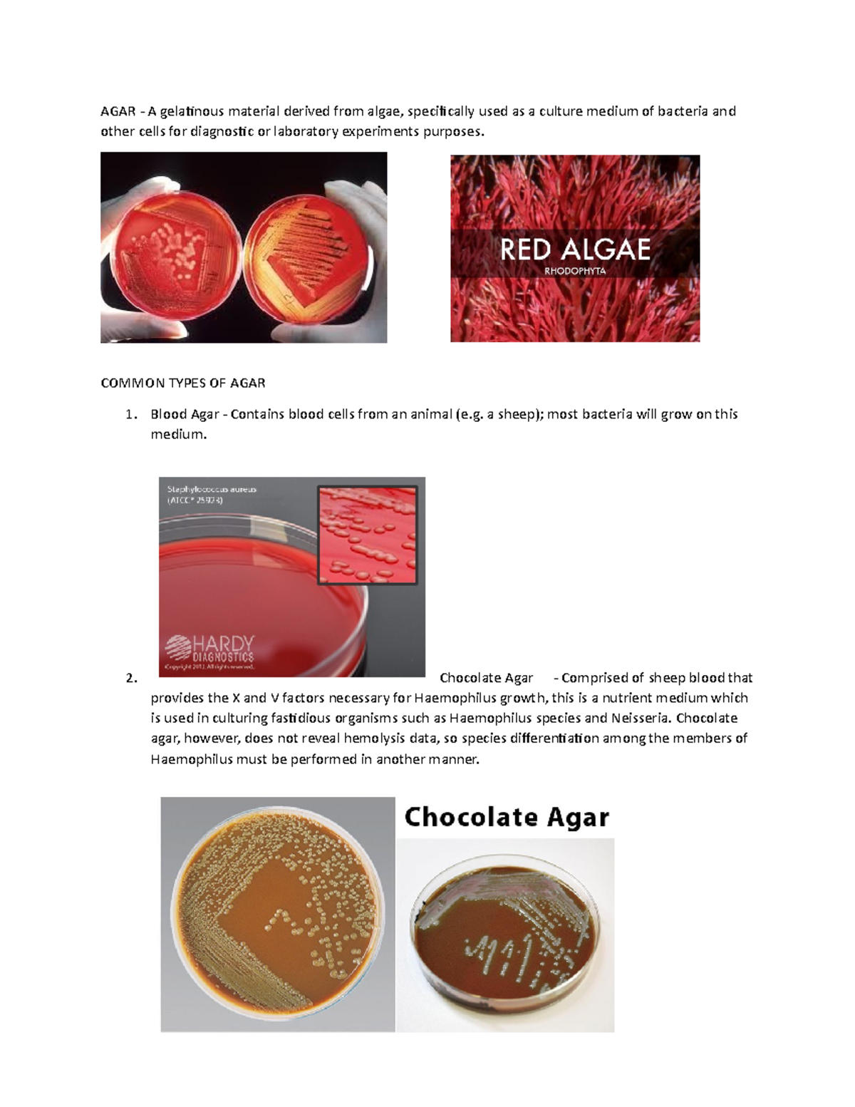 AGAR Lecture notes 1 AGAR A gelatinous material derived from