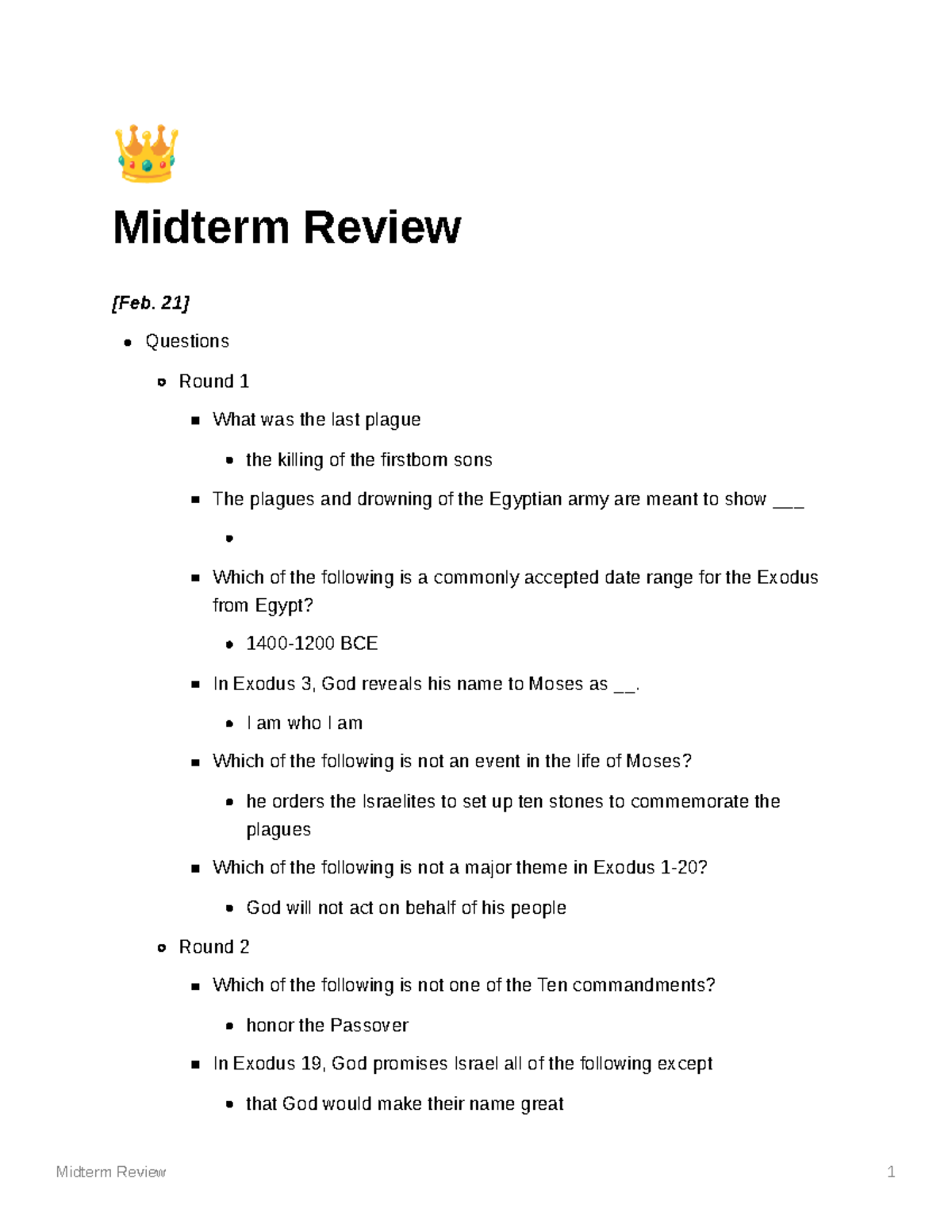 REL 101 Midterm Review - Midterm Review 1 ? Midterm Review [Feb. 21 ...