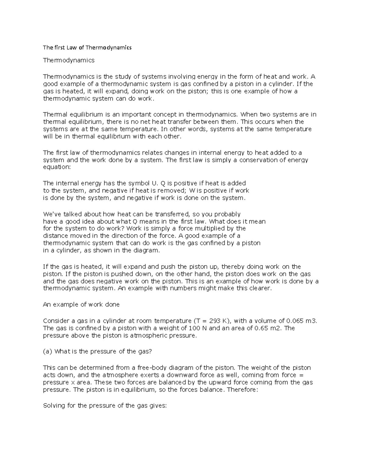 CC 4 - Lecture notes 4 - The first Law of Thermodynamics Thermodynamics ...
