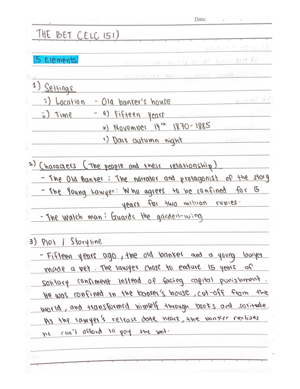5 Elements (THE BET) - HOPE IT HELPS - Date: THE BET CELC 151) 5 ...