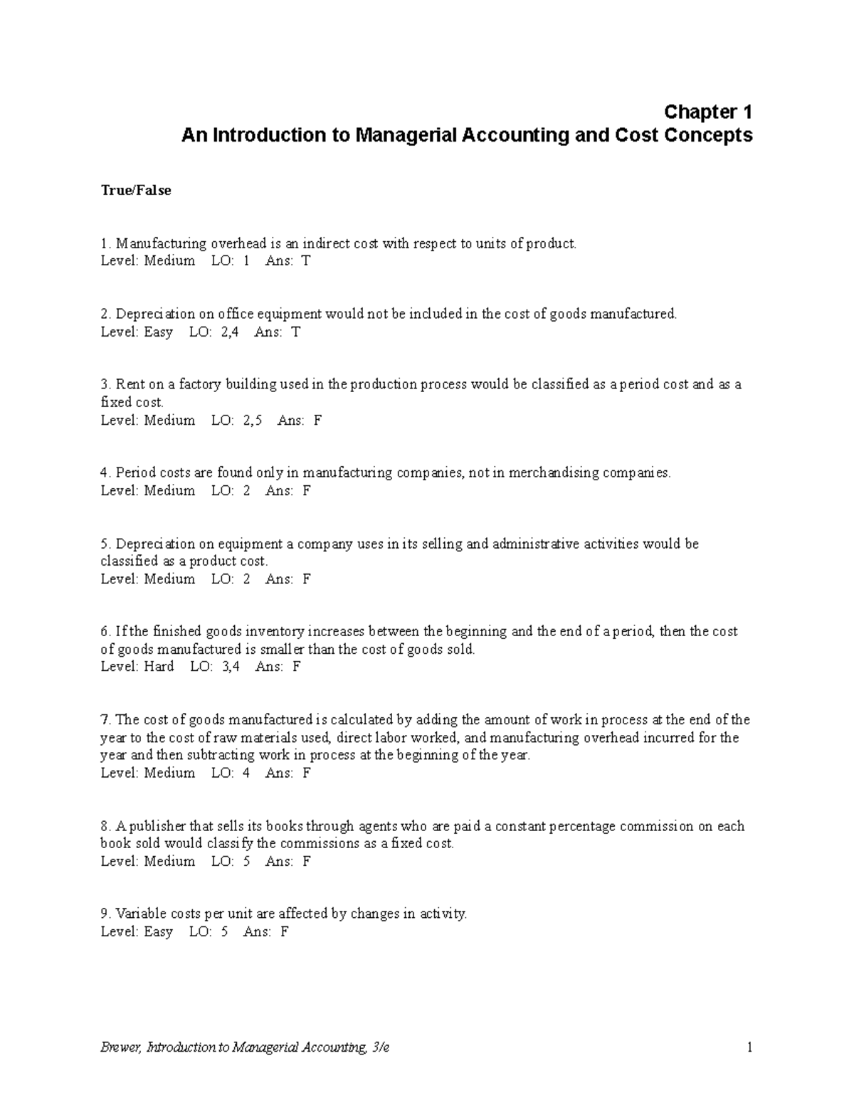 Chapter 01 - Accounting 201 - Chapter 1 An Introduction to Managerial ...